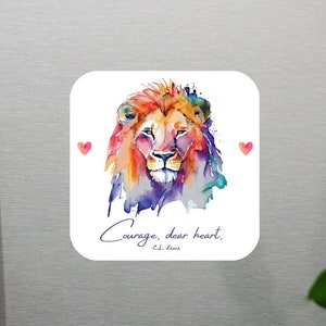 Courage Dear Heart CS Lewis Quote Magnet, Narnia Aslan Lion Fridge Magnet Gift for Lion Witch Wardrobe Fan Grief Gift for Christian Z40C
