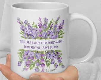 CS Lewis Quote Mug for Christian Encouragement Gift for CS Lewis Fan Mug with Wildflowers Bookish Gift Lavender Garden Faith Coffee Cup M59L