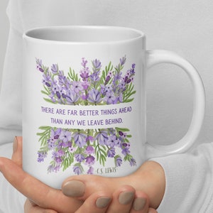Caneca com citação de CS Lewis para presente de incentivo cristão para fã de CS Lewis Caneca com flores silvestres Presente literário Lavanda Jardim Fé Café Xícara M59L