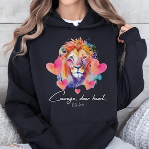 Courage Dear Heart Hoodie, CS Lewis Quote Shirt, Narnia Sweater Gift for Aslan Fan, Lion Witch Wardrobe Christian Encouragement Pullover