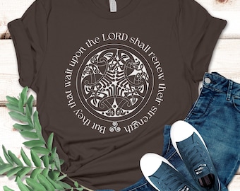 Sie, die auf den Herrn warten, christliches Bibel-Vers-Shirt, Jesaja 40:31, keltisches St. Patrick&#39;s Day Shirt, Irland Book of Kells T-Shirt, S55L