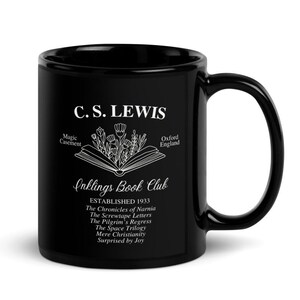 CS Lewis Book Club Mug, Narnia Aslan Black Coffee Cup, Gift for CS Lewis Fan, Bookish Gift, Christian Book Club, Librarian Gift, Inklings