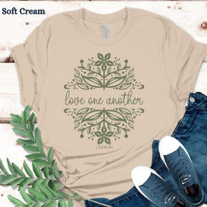 Christian Gardeners T-Shirt, Garden Green Thumb Gardener Gift Gardening Plant Lover Shirt, Botanical Bible Verse Love One Another Flower Tee