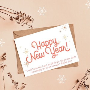 Neujahrskarte, sofortiger Download, Psalm 34:1 Karte, digitale neue Jahr 2025 Karte, christliche Neujahrskarte