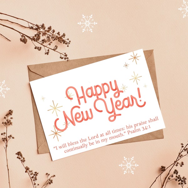 New Years Card, Instant Download, Psalm 34:1 Card, Digital New Year's 2024 Card, Christian New Year's Day Card