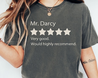 Comfort Colors Pride & Prejudice T-Shirts, Jane Austen Mr. Darcy Wickham Lizzie Tee, Librarian English Major Gift, Literature Bookish Shirt