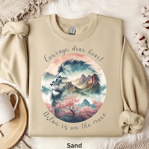 Courage Dear Heart Sweatshirt, CS Lewis Quote Shirt, Narnia Gift for Aslan Fan, Lion Witch Wardrobe Christian Encouragement Cherry Blossoms