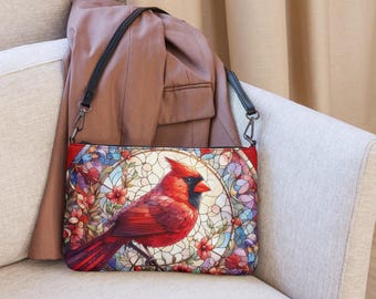 Stained Glass Cardinal Crossbody Bag, Faux Leather Purse, Bird Lover Gifts, Remembrance Gifts, Memorial Bag, Cardinal Clutch, Bird Handbag