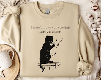 Pride and Prejudice Shirt, Mr. Darcy Sweater, Elizabeth Bennett Cat Shirt, Gift for Jane Austen Fan, Literature & Cat Lover Gift, Pemberley