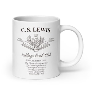 CS Lewis Book Club Mug, Narnia Aslan White Coffee Cup, Gift for CS Lewis Fan, Bookish Gift, Christian Book Club, Librarian Gift, Inklings