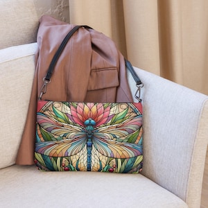 Stained Glass Dragonfly Crossbody Bag, Faux Leather Purse, Colorful Dragonfly Clutch, Dragonfly Gifts, Mother&#39;s Day Gifts, Colorful Handbags