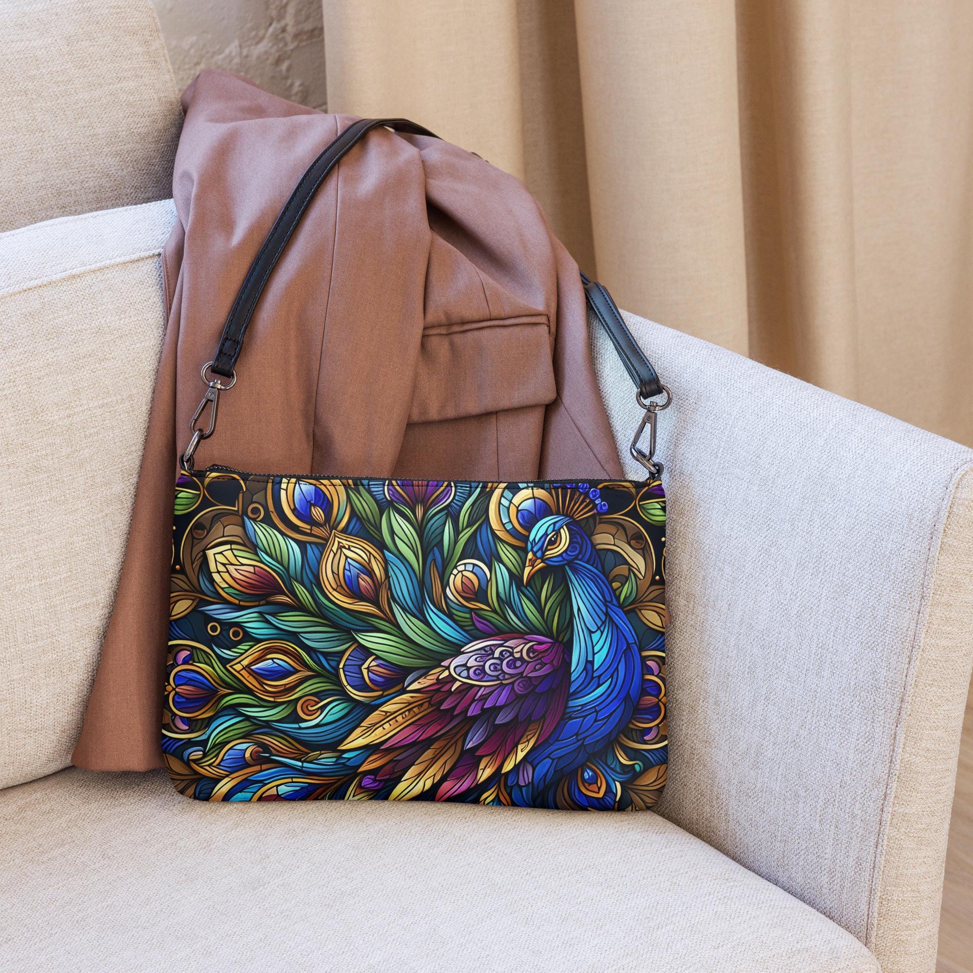 3 pcs Genuine Peacock Feather M/L Embossed Brass Buckle/ Mini Bag/Lipstick Case Peacock Handbag - Etsy main image 4