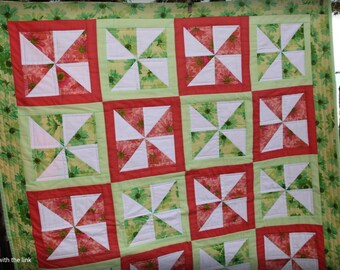 Een traditionele pinwheel-quilt, werpquilt, schootquilt, babyquilt, vrolijk, kan worden gepersonaliseerd #31