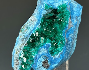 Dioptase on Plancheite, N'tola Mine, Mindouli, Pool Department, Republic of the Congo