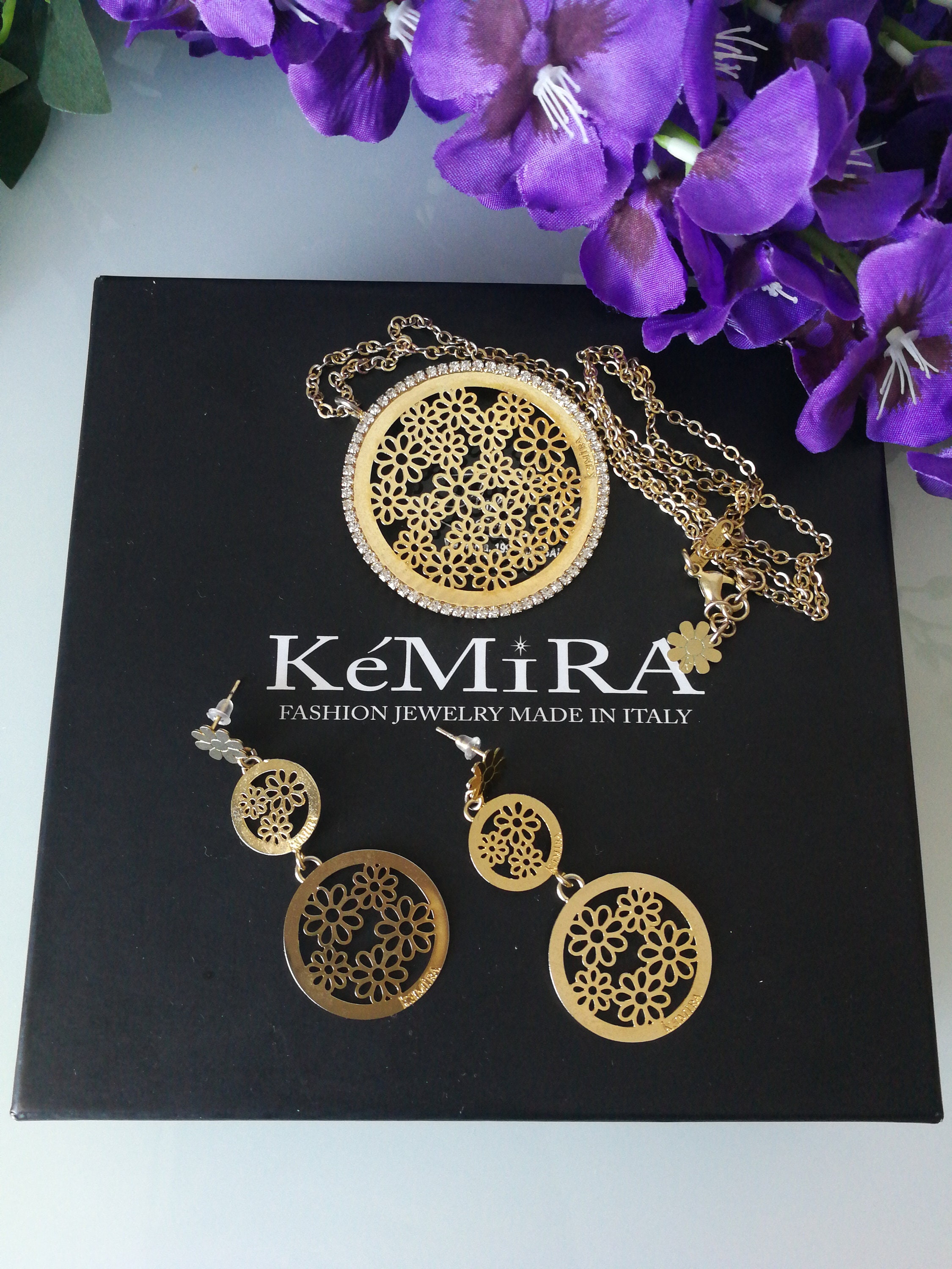 Kemira Italia Vintage Gold-plated Filigree Necklace and Earrings 