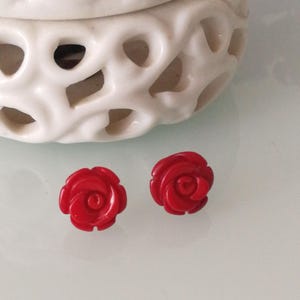 Natural red coral earrings in the shape of a rose. Natural coral earrings. Silver earrings.