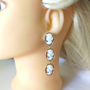 Original shell cameo earrings. Silver earrings. Sardonic cameo. Cascading cameos. Perfect cameos. image 9