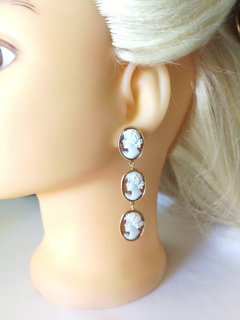 Original shell cameo earrings. Silver earrings. Sardonic cameo. Cascading cameos. Perfect cameos. image 9