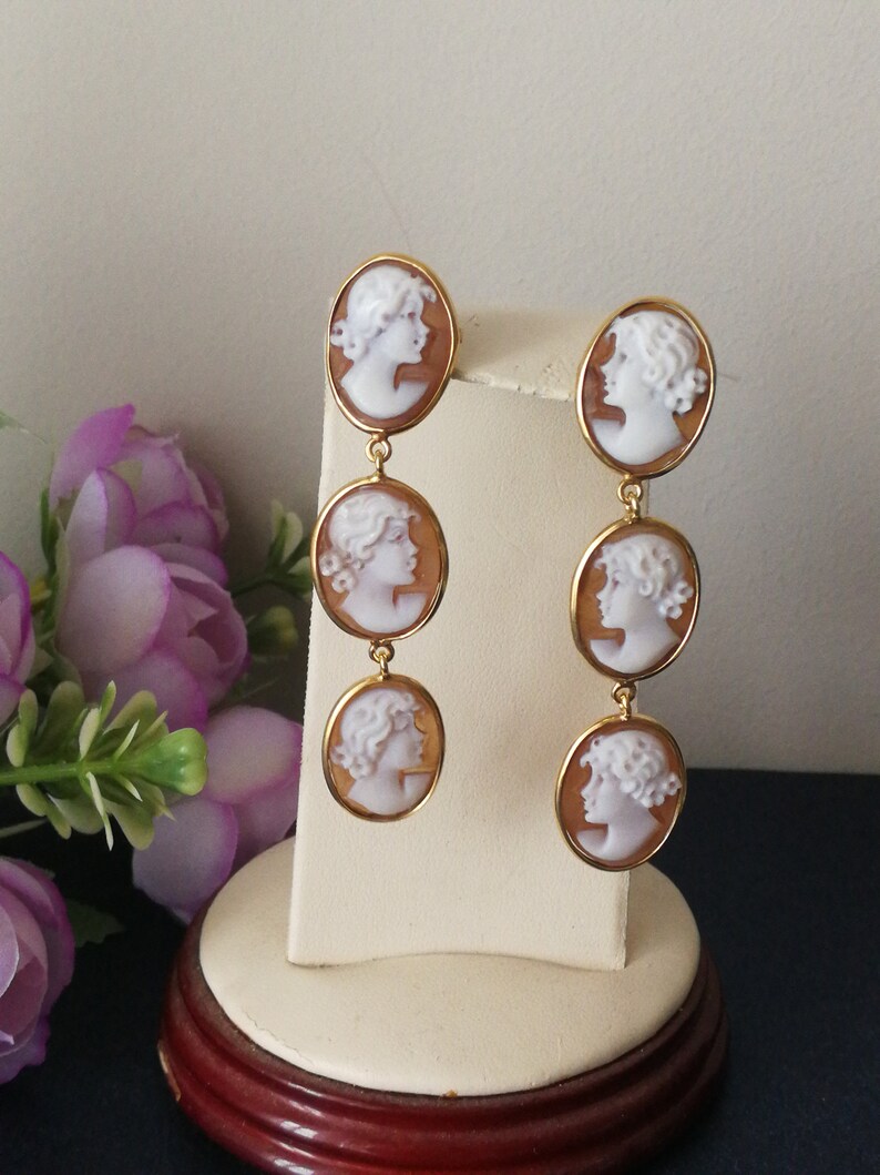 Original shell cameo earrings. Silver earrings. Sardonic cameo. Cascading cameos. Perfect cameos. image 1