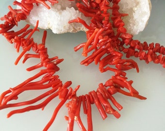 Natural red coral necklace from Sciacca, Sicily. Natural coral branch necklace. Silver necklace.