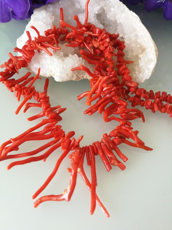 Collier Ancien En Corail Rouge Naturel - Longueur 50 Cm, Occasion Très Bon état