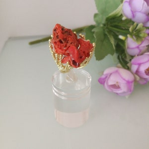 Natural Mediterranean red coral ring. Maxi coral ring.