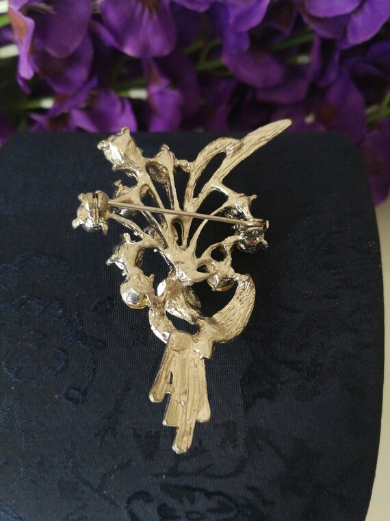 Spilla Vintage A Croce Maltese - Cristallo E Finta Perla, Argento - Regalo Perfetto