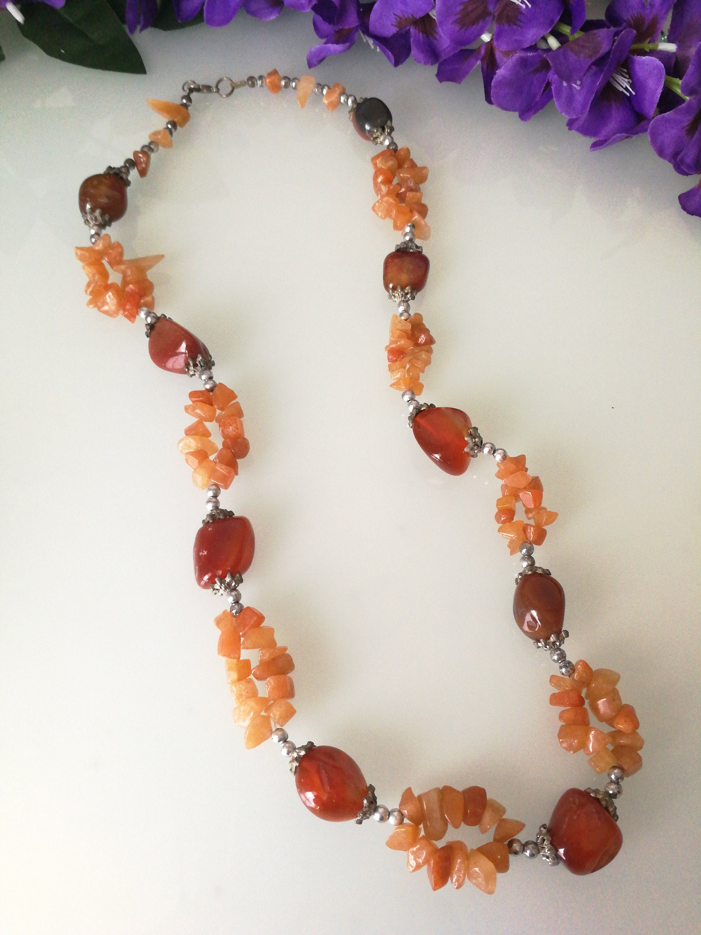 Red Carnelian Stones Necklace. Antique 