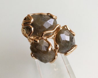 Genuine Gray Labradorite Stone Ring. Multiple Stone Ring.