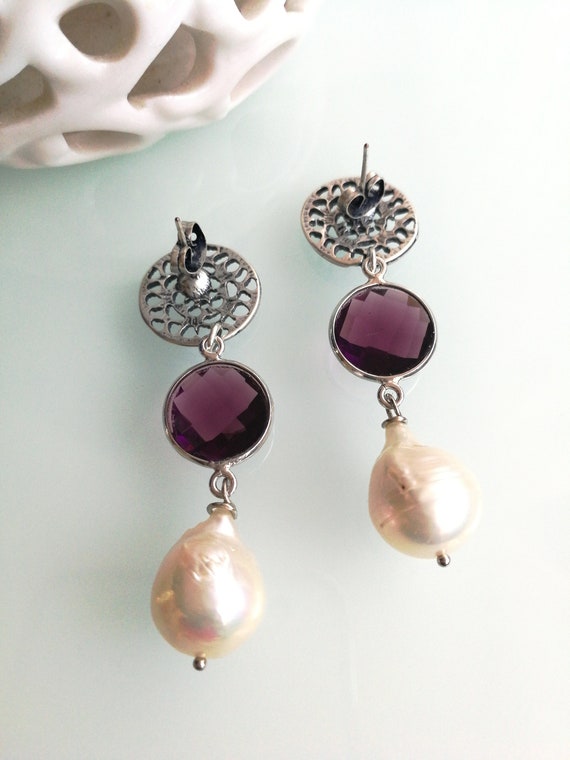 Orecchini perla naturale bianca barocca e pietre … - image 5