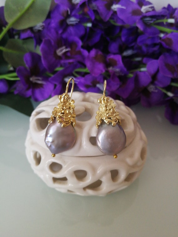 Baroque pearl earrings etsy online