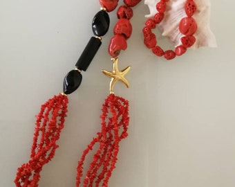Natural Mediterranean red coral necklace, silver necklace. Exclusive necklace. Italian jewelry.