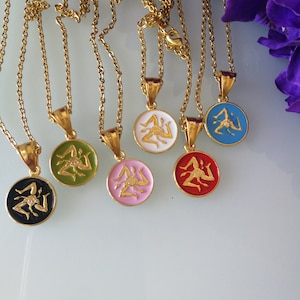 Sicilian Trinacria Necklace in Gold Steel, Sicilian Necklace