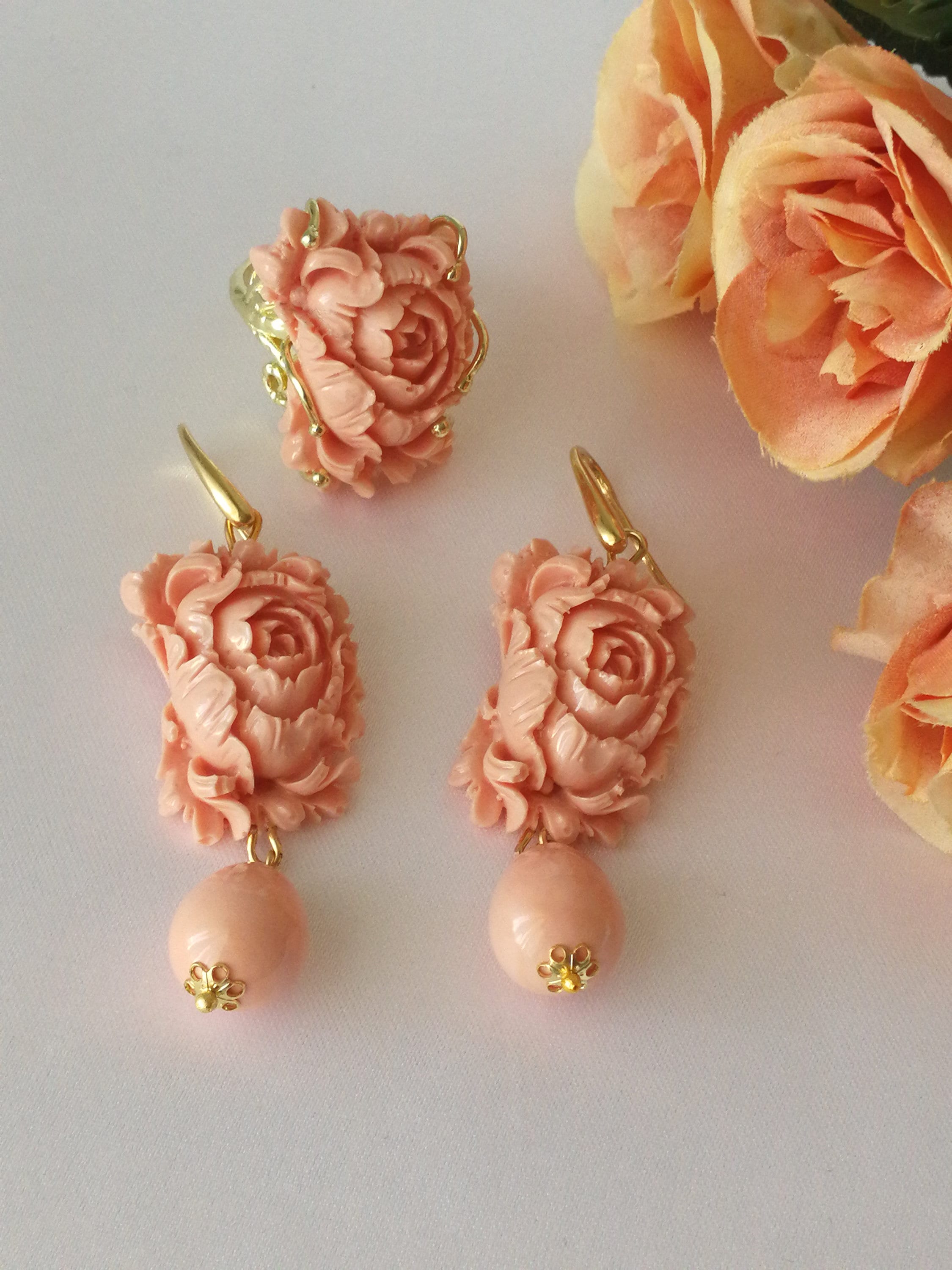 Coral rose earrings deals