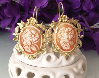 Original shell cameo earrings by Torre del Greco. Vintage style earrings. Silver earrings. Sardonic cameo.