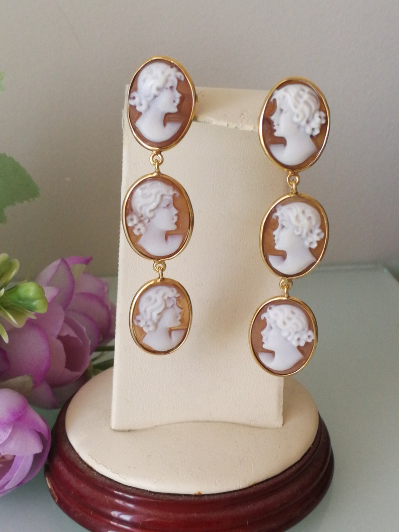 Original shell cameo earrings. Silver earrings. Sardonic cameo. Cascading cameos. Perfect cameos. image 2