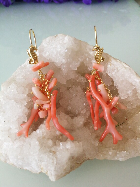Mediterranean Pink Coral Earrings. Coral Sprig Earrings. Natural Coral. Silver Earrings. Real Coral. Etsy UK