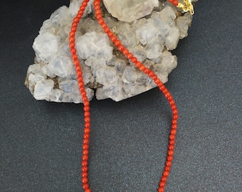 Natural Mediterranean red coral necklace. Men's necklace. Red coral beads.