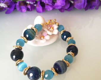 Natural agate stone bracelet, real stone bracelet