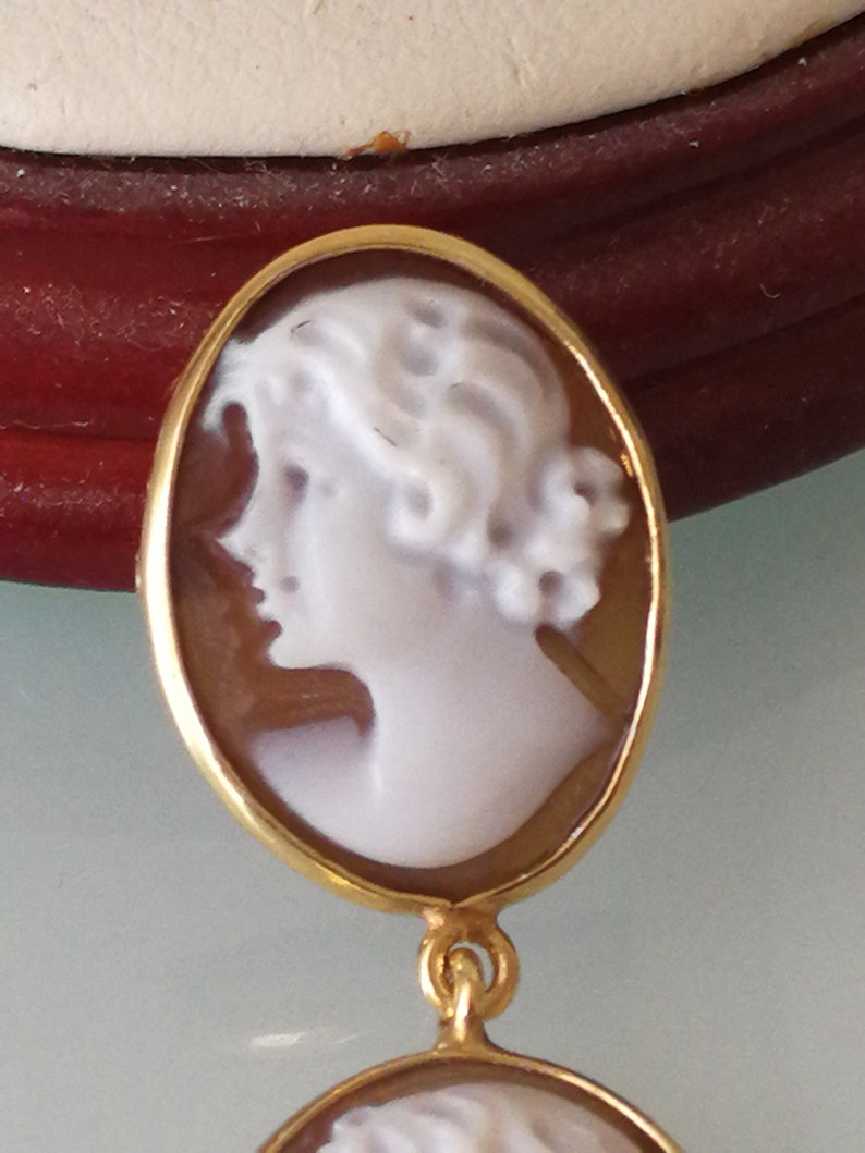 Original shell cameo earrings. Silver earrings. Sardonic cameo. Cascading cameos. Perfect cameos. image 6