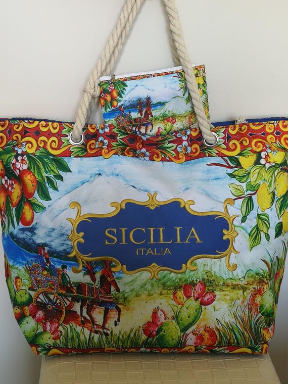 Borsa mare Shopper Borsa Siciliana in tela