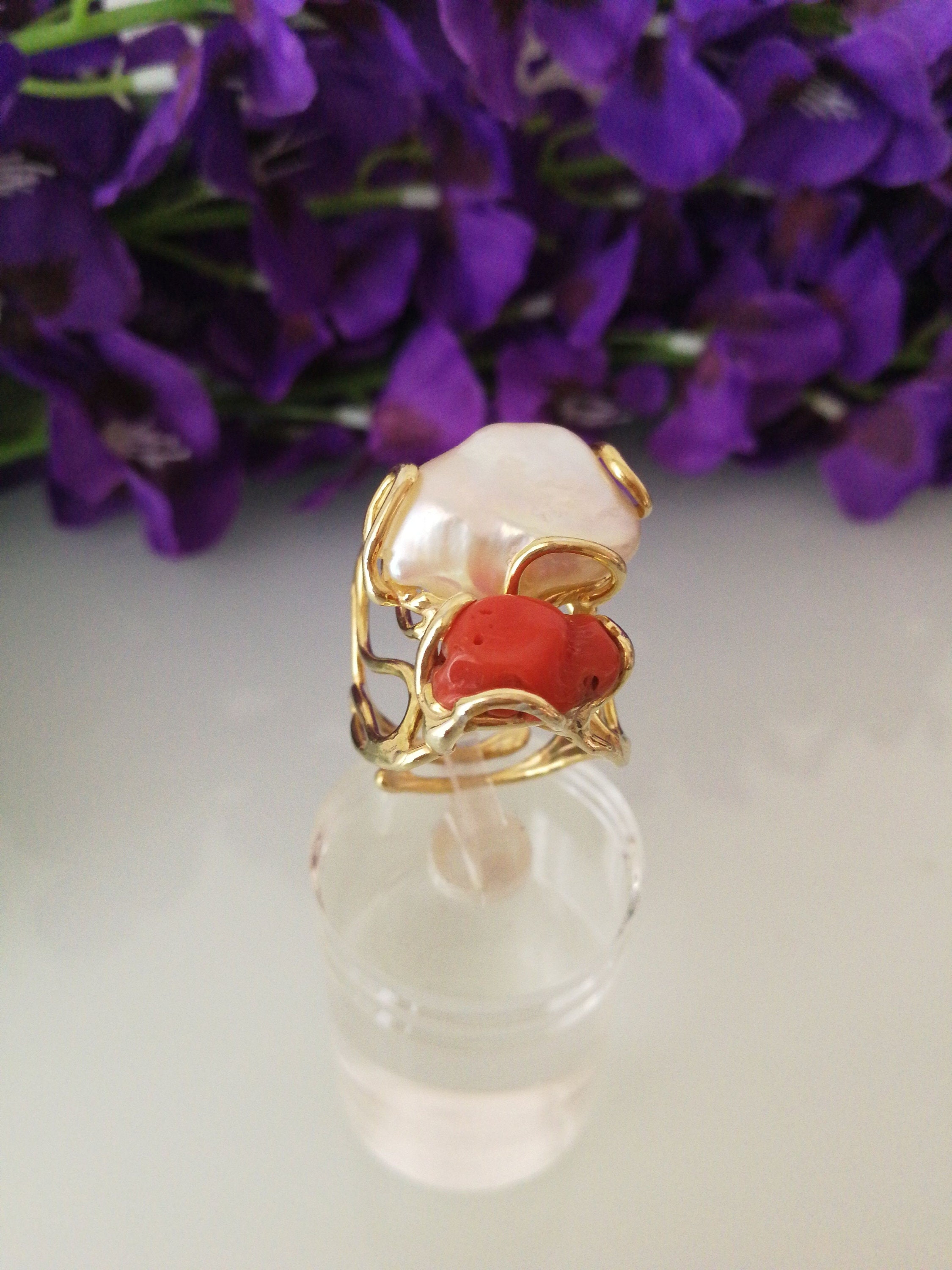 Precious Pacchi Pearl And Coral Finger Ring - Nirwaana
