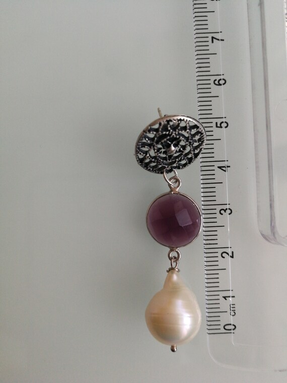 Orecchini perla naturale bianca barocca e pietre … - image 6