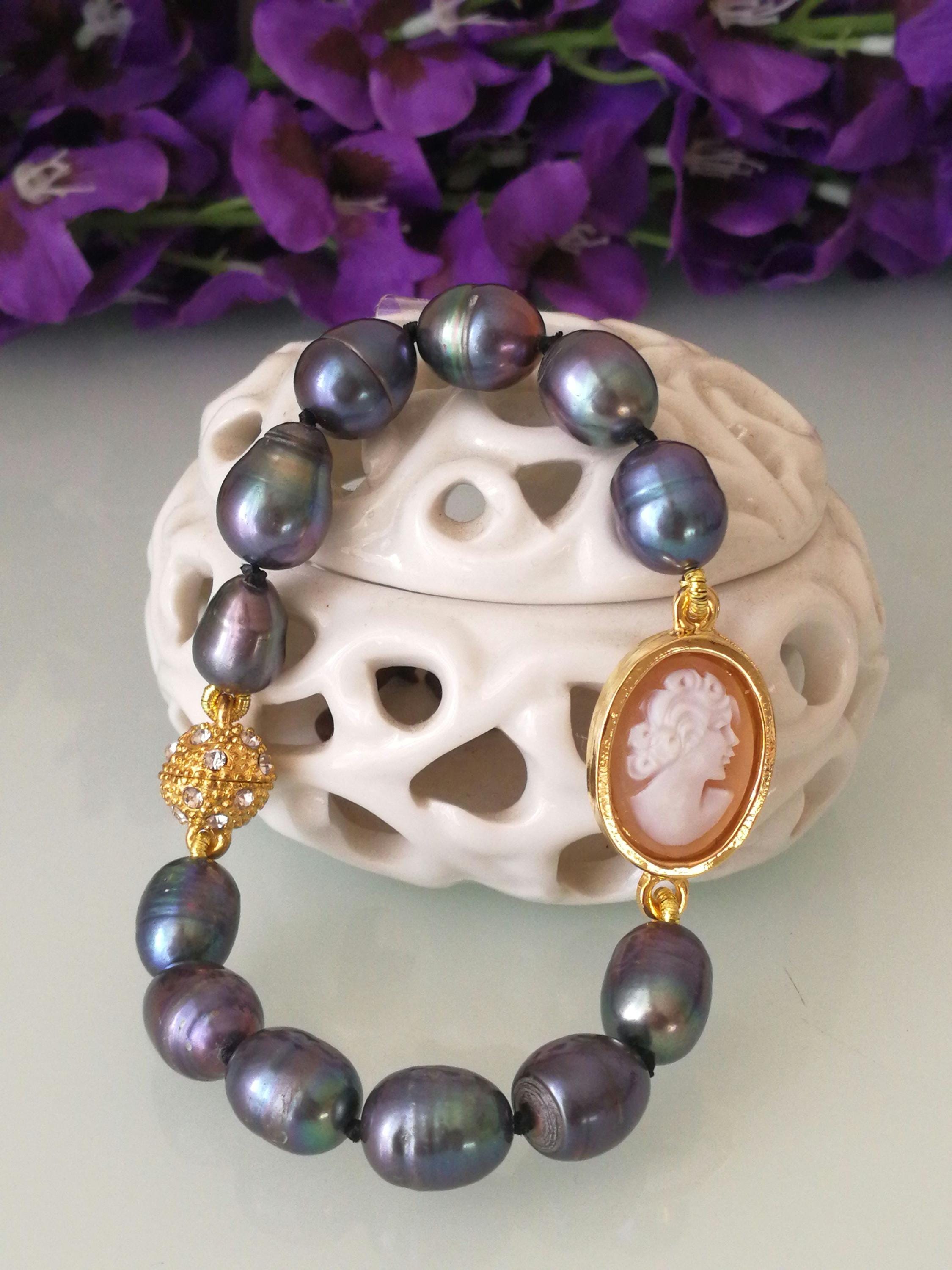Bracciale Vintage Con Fiocco E Perle Di Porcellana – Blu E Bianco – Fatto A Mano Con Dori Elastici – 18-19 Cm