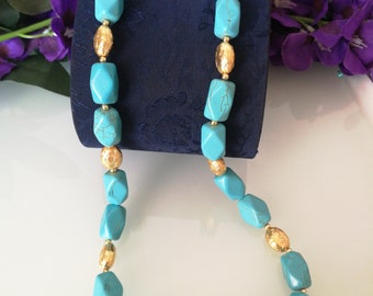 Turquoise necklace. Real turquoise stone necklace. Maxi choker necklace.