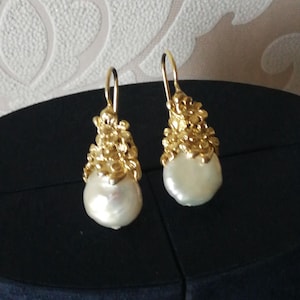 Imperial Natural White Baroque Pearl Earrings. Antique Earrings. Silver Earrings. Antique Jewelry.
