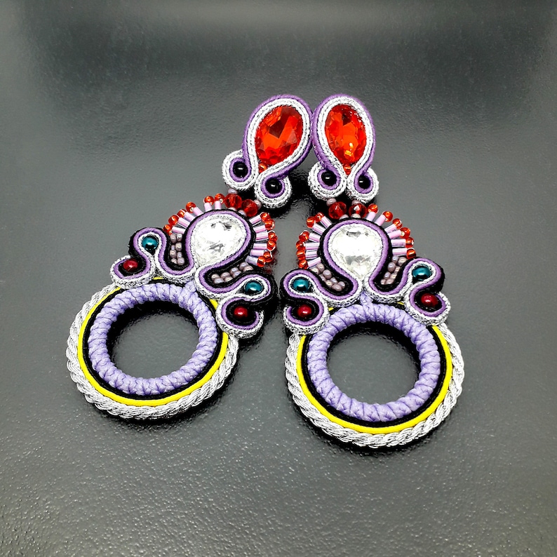 Chandelier dangle soutache big earrings gypsy statement light purple red drop long stud earrings tribal moroccan women ornate carnival gift