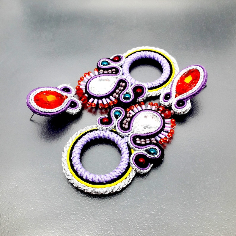 Chandelier dangle soutache big earrings gypsy statement light purple red drop long stud earrings tribal moroccan women ornate carnival gift