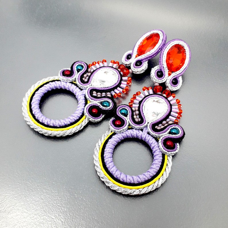Chandelier dangle soutache big earrings gypsy statement light purple red drop long stud earrings tribal moroccan women ornate carnival gift