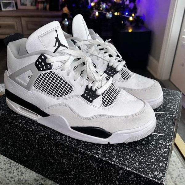 Air Jordan 4 “Military Black” White Black-Neutral Grey, Women and Men Shoes, Sneaker gifts, Unisex shoes